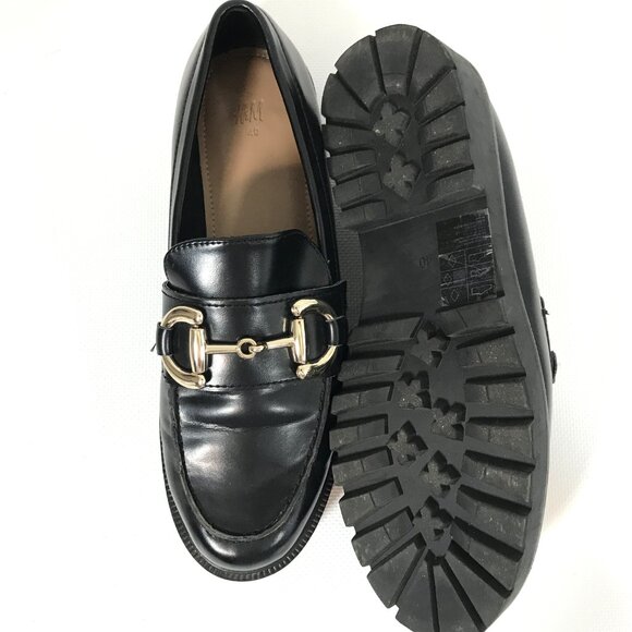 H&M Horsebit Buckle Loafers Lug Sole Black Women 9 - Picture 13 of 13